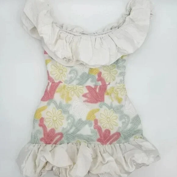 Markarian Dress Mini Ruffled Floral Off the Shoulder Pastel Grace White Pink 4 - Picture 2 of 6